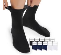 Mowenti Calcetines Diabeticos Hombre Mujer Calcetines Diabéticos ALGODÓN Sin Costuras Sin Goma hecho de Algodon sin Elástico Negro Blanco 10 Pares Gris Azul 43-46