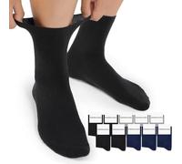 Mowenti Calcetines Diabeticos Hombre Mujer Calcetines Diabéticos ALGODÓN Sin Costuras Sin Goma hecho de Algodon sin Elástico Negro Gris Azul 10 Pares 39-42