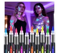 MOWETOO 10 lápices de tatuaje de color neón, colores fluorescentes que brillan en la oscuridad, colores de pintura corporal, lápiz UV para fiestas de neón, decoración de luz negra