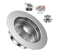 MOWETOO Filtro de fregadero de cocina y tapón de lavabo para profundidad > 40 mm, orificio de fregadero 75-86 mm, 3 en 1 Pop-Up Tapón de drenaje de acero inoxidable
