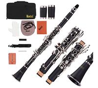Mowind Clarinete Bb Flat 17 Teclas para principiantes, Clarinete, Instrumento de viento de madera con 2 barriles, estuche de transporte, kit de limpieza de clarinete