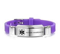 MOWOM Medical Pulsera Personalizada de Silicona grabada ID de identificación Deportiva Ajustable Identificación para Hombres Mujeres Niños Acero Inoxidable (Púrpura, Autism Awareness)