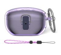 MOWYEOK - Funda protectora para WF-1000XM5, carcasa de cierre de seguridad TPU suave, transparente, especialmente diseñada para los auriculares Sony WF-1000XM5, con mosquetón y correa (morado)