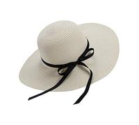 Moxamo Sombrero para el Sol para Mujer, Sombreros Floppy Plegable Bowknot Grande ala Ancha Paja Sombreros de Mujer Verano Playa Cap protección UV (Blanco)