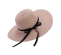 Moxamo Sombrero para el Sol para Mujer, Sombreros Floppy Plegable Bowknot Grande ala Ancha Paja Sombreros de Mujer Verano Playa Cap protección UV (Rosa)