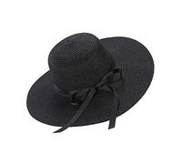 Moxamo Sombrero para el Sol para Mujer, Sombreros Floppy Plegable Bowknot Grande ala Ancha Paja Sombreros de Mujer Verano Playa Cap protección UV (Negro)