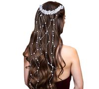 Moxeupon Peineta de Perlas para Novias en Bodas - Tocado Nupcial Con Flecos | Tocados de Novia Modernos para Celebraciones, Fotografía de Viajes y Decoración de Bodas como Adorno Capilar