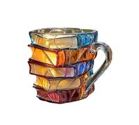 Moxeupon Taza Para Cereales Del Desayuno - Vaso Vino Vidrio Retro Pintado En 3D Diseño Libro - Accesorio Cocina, Mug Con Asa Fácil Agarre Para Amantes de Libros y Lectura
