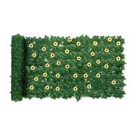 Moxeupon Valla de privacidad para plantas artificiales, 1 x 3 m, estera de protección visual de hiedra artificial para exteriores, seto artificial de hoja perenne con 96 girasoles como decoración para