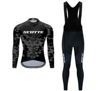 Moxilyn Ropa de Ciclismo para Hombre Set Completo de Otoño Manga Larga Traje de Ciclismo para Bicicleta de Montaña Pantalón con Relleno Transpirable de 20D