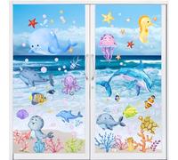 Moxled 9 hojas de imágenes adhesivas para ventana de habitación infantil, autoadhesivas - Adhesivos de animales marinos para pared, adhesivo reutilizable para ventana de baño, pegatinas de mundo