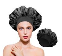 MOXYOY Gorro de Seda para Mujer, Gorro de satén para Dormir, Gorro de Seda para Cabello Rizado, Suave y cómodo para Dormir por la Noche, protección del Cabello Rizado (Negro)