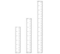MOXYOY Juego de reglas de plástico, 30 cm, 20 cm, 15 cm, kit de regla transparente, herramienta de medición recta transparente para estudiantes, aula, escuela, oficina, hogar, 3 unidades
