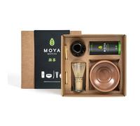 Moya Bio Set de Té Matcha Japonés | 30g Grado Ceremonial (I y II) + Tazón Marrón + Batidor de Bambú + Soporte + Cuchara | Set Tradicional Completo de Matcha | Regalo Elegante