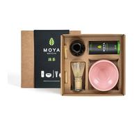 Moya Bio Set de Té Matcha Japonés | 30g Grado Ceremonial (I y II) + Tazón Rosa + Batidor de Bambú + Soporte + Cuchara | Set Tradicional Completo de Matcha | Regalo Elegante