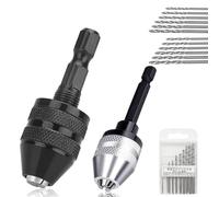 Moyata - Portabrocas sin llave, adaptador de portabrocas de 1/4", vástago hexagonal de 3 mordazas, adaptador de portabrocas rápido con 10 brocas en espiral de 0,8-3,0 mm para taladro de impacto, 0,3