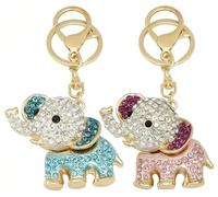 Moydolo 2 llaveros de elefante con diamantes de imitación brillantes para mujeres y niñas