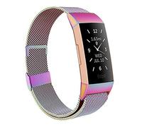 Moydolo Compatible con Fitbit Charge 3 Strap/Charge 4, correa de acero inoxidable para hombre y mujer, correa de repuesto para Charge3/Charge 4/Charge 3 SE, Klein
