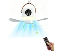 moyiw Ventilador portátil de camping con luz LED, ventilador de techo USB de 7200 mAh con control remoto de luz LED, temporizador, 4 velocidades, 3 brillo, ventilador de techo recargable para tienda