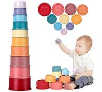 MOYKSRR 10 Piezas Apilando Juguetes de Taza, Cubos Apilables Juguetes Niños, Juguetes de Baño para Bebés con Números, Patrones, Montessori Juguetes Mejor para 6 Meses + Niños y Niñas