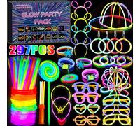 MOYKSRR 297 PCS Pulseras Luminosas Fluorescentes, Barras Luminosas Fluorescentes, Set de Fiesta de Palos Luminosos de Neón, Pulseras Luminosas para Niños para Fiestas, Bodas, Cumpleaños, Navidad