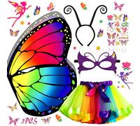 MOYKSRR 5 Piezas Disfraz Mariposa Niña, Conjunto De Alas De Mariposa Mantón con Alas de Mariposa,Máscara,Tutu Falda,Diadema,Tatuajes, Disfraz Mariposa para Halloween Fiesta Navidad Carnaval Cosplay