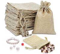 MOYKSRR 50 pcs Bolsas de Yute con Cordón, Bolsas de Lino, Bolsa de Tela, Sacos de Caramelos, Pequeñas Bolsas de Regalo para Regalo de Boda, Joyería, DIY Artesanía Embalaje, Navidad (10 x 14cm)