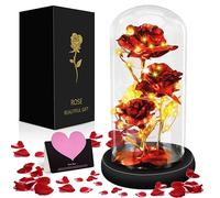 MOYKSRR Cúpula de cristal rosa eterna con 3 rosas rojas y base de madera negra, decoración del hogar, regalo sorpresa para el día de San Valentín, día de la madre, cumpleaños, aniversario