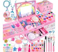 MOYKSRR Kit de Maquillaje Niñas , 65 PCS Lavable de Maquillaje, Juegos de Belleza Cosméticos, Tocador de Maquillaje Niña, Juguete de Maquillajepara cumpleaños para Princesas 5 6 7 8 9 10+ Años