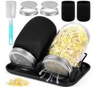 MOYKSRR Kit de Tarros de Germinación, Kit de Brote de Semilla con 2 1000ml Frascos de Vidrio, 2 Soporte, 1 Bandeja,2 Filtros de Acero Inoxidable, 2 Tela de Sombreado y Cepillo, para Cría de Brotes