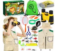 MOYKSRR Kit Explorador Niños, Aire Libre Aventura Juguetes, Kit de Exploración para niños con Chaleco de Safari, Sombrero de Safari, Prismáticos, Juego de Explorador Regalo para Niños de 3 a 10