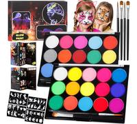 MOYKSRR Pintura Facial y Corporal, Pintura Corporal con 15 Colores, 15 Pintura Fluorescente con 40 Plantillas y 4 Pinceles, Pintura Facial,Fiesta Halloween Navidad Para Mardi Gras,Fiesta De Disfraces