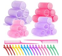 MOYKSRR Rulos de Pelo, 44pcs Kit Rizador sin Calor con 24 Bigudies Pelo Autoadhesivas y 18 Pinzas Pelo Peluqueria y 2 Pieza de Peine, Rulos para el Pelo Auto Agarre para Cabello Largo Medio Corto
