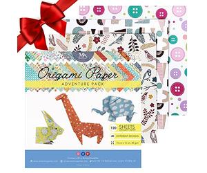 MozArt Supplies Juego de papel de origami (Aventura), 120 hojas (15 x 15 cm), papel plegable de origami con estampados florales, animales, aztecas, patrones geométricos para niños y adultos