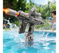 MOZC Pistola de Agua Eléctrica para Niños, Pistola de Agua Uzi Automática con Efectos de Luz, Alcance de 6-8 m, Larga Autonomía. Pistola de Agua para Piscinas, Playas y Jardín (Uzi-Gris)