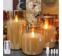 MOZC Velas sin llama con mando a distancia, velas LED parpadeantes recargables, velas de cristal con mando a distancia y función de temporizador, llama de salto para fiestas, bodas (duración de 200 h)