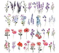Mozeat Lens 15 hojas de tatuajes temporales de flores, acuarela, lavanda, tatuajes falsos, rosa, impermeables, lindos tatuajes para mujeres, adultos, niños, cara, cuerpo, fiesta de cumpleaños