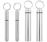 Mozeat Lens 4 soportes portátiles de metal para palillos de dientes, 2 tamaños, estuche impermeable de aluminio, contenedor para palillos de dientes con llavero para acampar al aire libre, viajes,