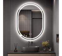 Moziel Espejo Baño con Luz LED Regulable en 3 Colores, Elíptico 60 x 80 cm Espejo de Pared con Altavoz Bluetooth, Antivaho, Función de Memoria, Ajuste de Brillo, Instalar Horizontal/Vertical