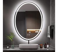 Moziel Espejo Baño con Luz LED Regulable en 3 Colores, Elíptico 60 x 80 cm Espejo de Pared con Antivaho, Función de Memoria, Ajuste de Brillo, IP44, Instalar Horizontal/Vertica, Tipo B