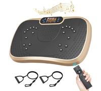 Moziel Plataforma Vibratoria Muscular, 99 Niveles de Vibración, 5 Programas de Entrenamiento, Altavoz Bluetooth y Bandas Elásticas, Plataforma Vibración para Hacer Ejercicios en Casa (Negra + Oro)