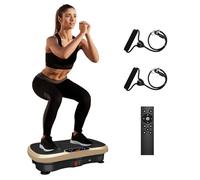 Moziel Plataforma Vibratoria Muscular, 99 Niveles de Vibración, 5 Programas de Entrenamiento, Altavoz Bluetooth y Bandas Elásticas, Plataforma Vibración para Hacer Ejercicios en Casa (Negra + Oro)