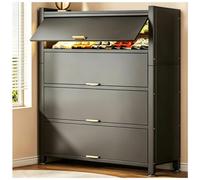 MOZTBH Zapatera de Acero, Gran Capacidad, Puerta abatible de 90° Que se desliza hacia adentro, estantes extraíbles, con Patas Ajustables para recibidor o Pasillo-Grey||9-Tier|L100xW32xH149cm