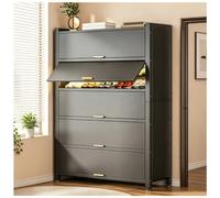 MOZTBH Zapatera de Acero, Gran Capacidad, Puerta abatible de 90° Que se desliza hacia adentro, estantes extraíbles, con Patas Ajustables para recibidor o Pasillo-Grey||11-Tier|L60xW32xH183.5cm