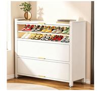 MOZTBH Zapatera de Acero, Gran Capacidad, Puerta abatible de 90° Que se desliza hacia adentro, estantes extraíbles, con Patas Ajustables para recibidor o Pasillo-White||7-Tier|L60xW32xH114.5cm