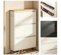 MOZTBH Zapatero con cajones abatibles, Estrecho, metálico, con Rejillas de ventilación Laterales para pasillos, recibidores o detrás de Puertas, Ahorra Espacio-White||3-Tier|L65xW12.2xH103cm