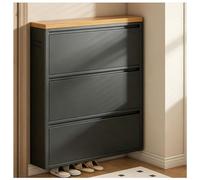 MOZTBH Zapatero con cajones abatibles, Estrecho, metálico, con Rejillas de ventilación Laterales para pasillos, recibidores o detrás de Puertas, Ahorra Espacio-Black||3-Tier|L80xW15.2xH103cm