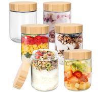 Mozvvco 6 Tarros de Comida Preparada 500ml Tarros de Avena con Tapa, 16oz Tarros de Cristal con Tapa de Rosca, Bote Cristal Hermetico para Yogur,Batido,Avena,Mermelada,Especias,Preparación de Comidas