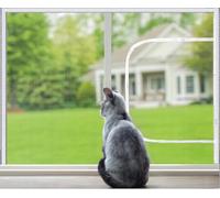 Mozzeilee Protector de ventana de protección para gatos y mascotas con cremallera, mosquitera antimosquitos, malla autoadhesiva para balcón, red de aislamiento de pájaros y gatos a prueba de desgarros