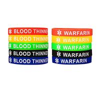 MP 10 pcs silicona goma warfarina & Sangre Thinner Medical Alert ID pulsera establece, 5 colores